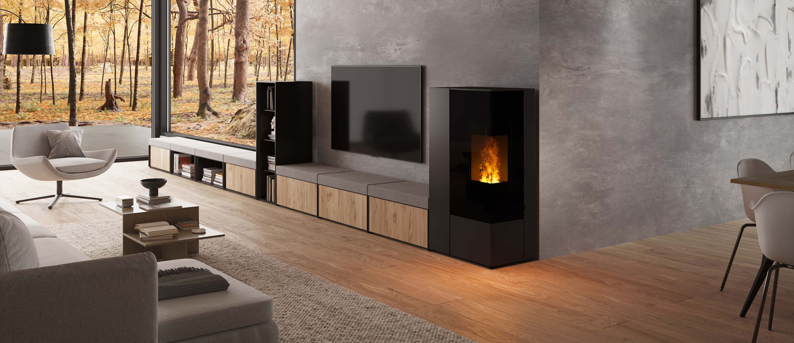 Rika Connect Edge mit Holz oder Pellet befeuert in den Ofen Welten Küblis (Graubünden) Gestalten sie ihren Rika Connect Edge Kaminofen selbst mit zusätzlichen Elementen als Sitzmöbel oder zur Holzablage. Ofen Welten Küblis (Graubünden)
